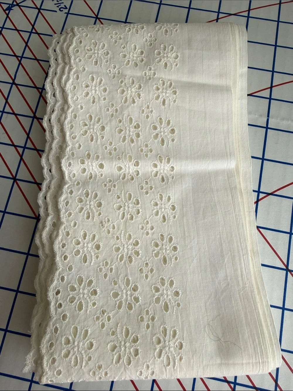 Vintage Cotton Eyelet Embroidered Edging 6 Yards x 5” Cream Floral Scalloped